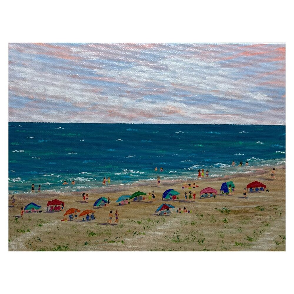 Beach Day 3 Seaside Acrylic Painting in Size 6" x 8" Landscape on Canvas Panel - Picture 5 of 6